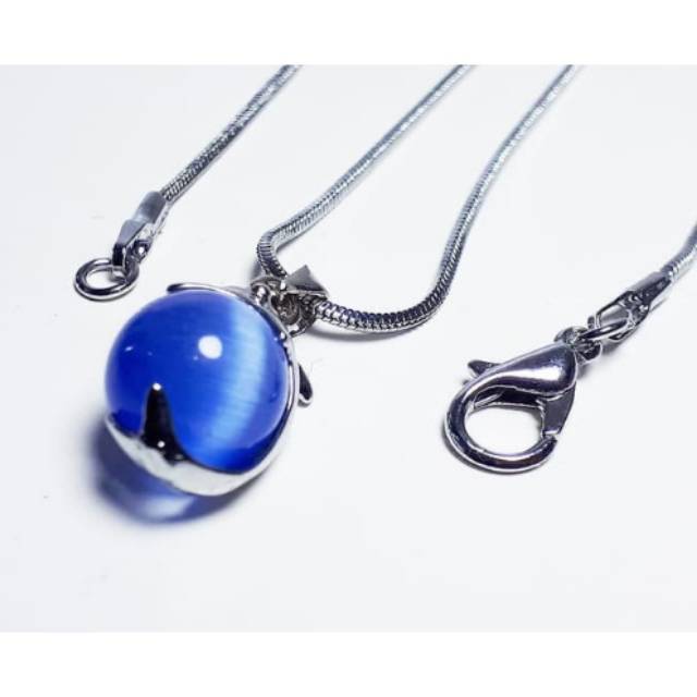 Kalung Liontin Batu Giok Mata Kucing Biru - Kalung Terapi Kesehatan