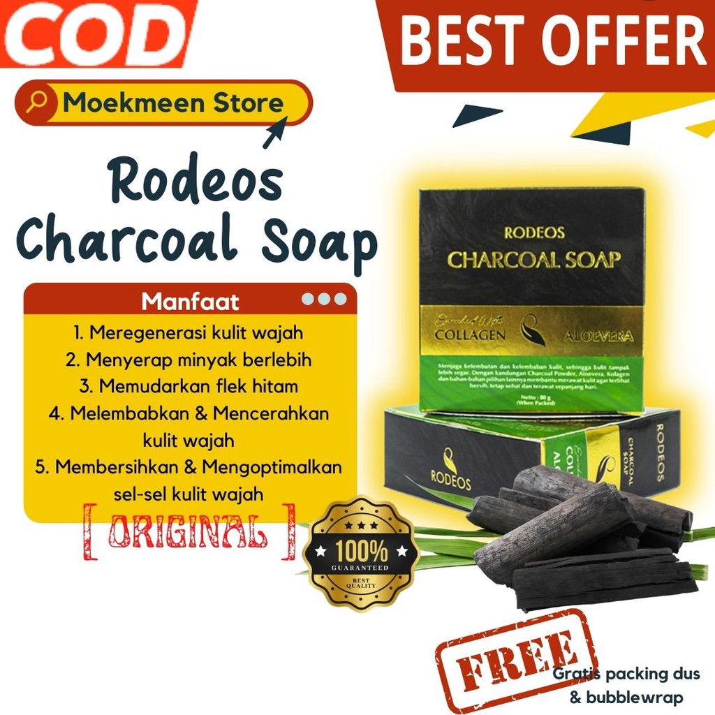 BAYAR DI TEMPAT - Rodeos Sabun Jerawat & Bekas Jerawat BPOM (Acne Skin) Rodeos Charcoal Soap 80 Gr /