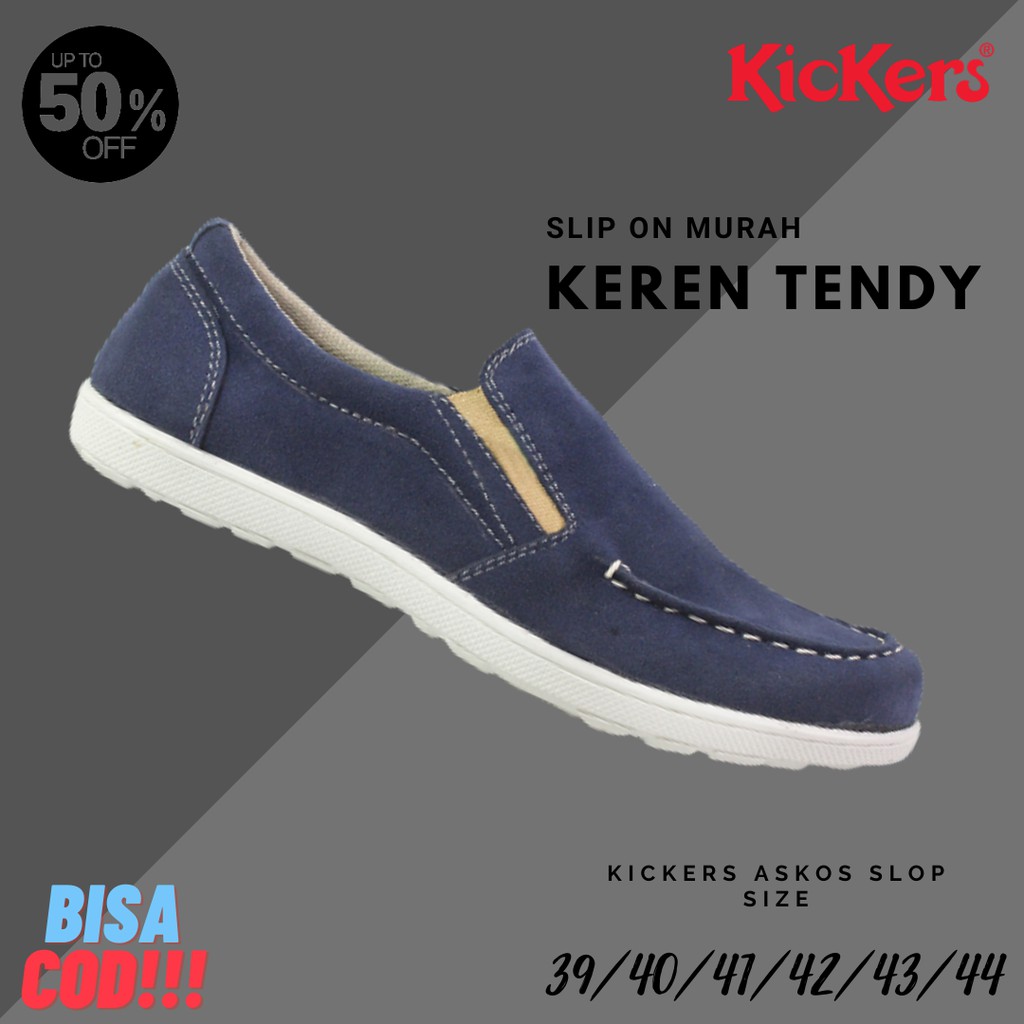 Sepatu Selop Pria Kickers Askos Navy Suede Slop Formal Kasual Kerja Slip On Santai Fashion Laki