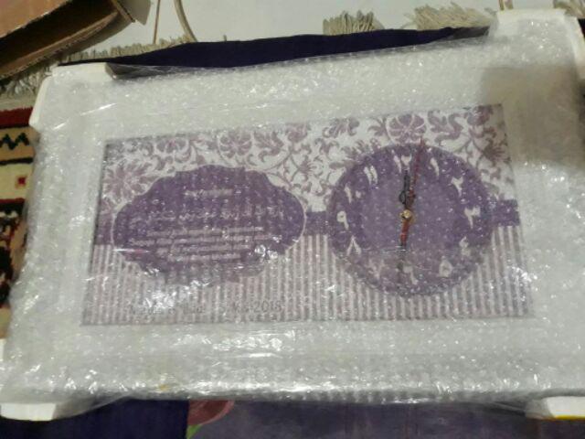 Hiasan Jam Dinding Kaligrafi Doa Pernikahan Custom Warna Ungu Uk 20x40