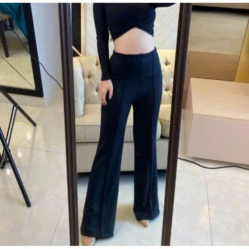 Celana Cutbray Scuba Bawahan Long Pants High Waist Fashion Wanita Outfit Hijab Kekinian