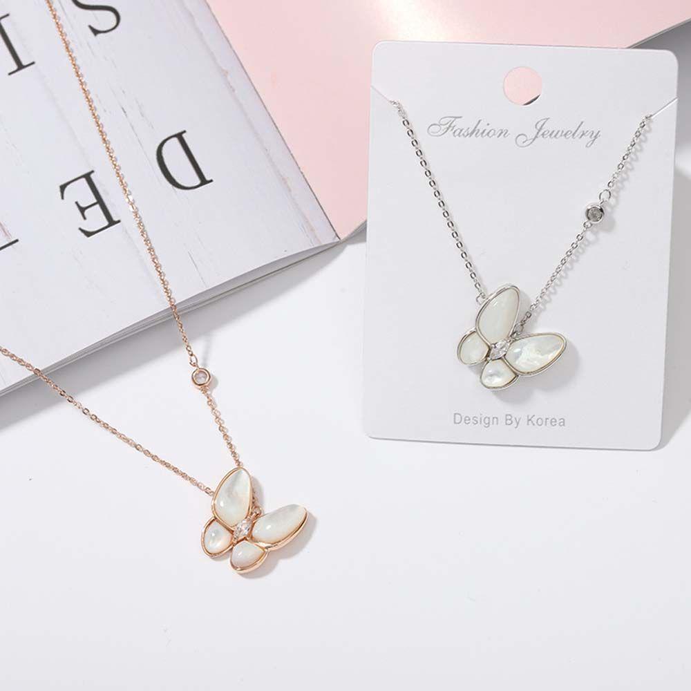 Mxbeauty Kalung Kupu-Kupu Mewah Retro Shell Putih Fritillary Kalung chocker Perhiasan Hadiah Gaya Korea Necklace