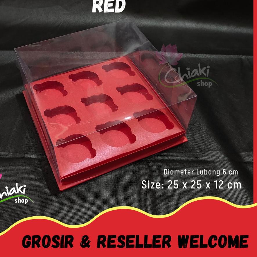 

● Box Cupcake isi 9 MERAH 25 x 25 x 12 Kotak Mika Donat Dus Kue Kardus RED Muffin Cake Pudding Karton ✽