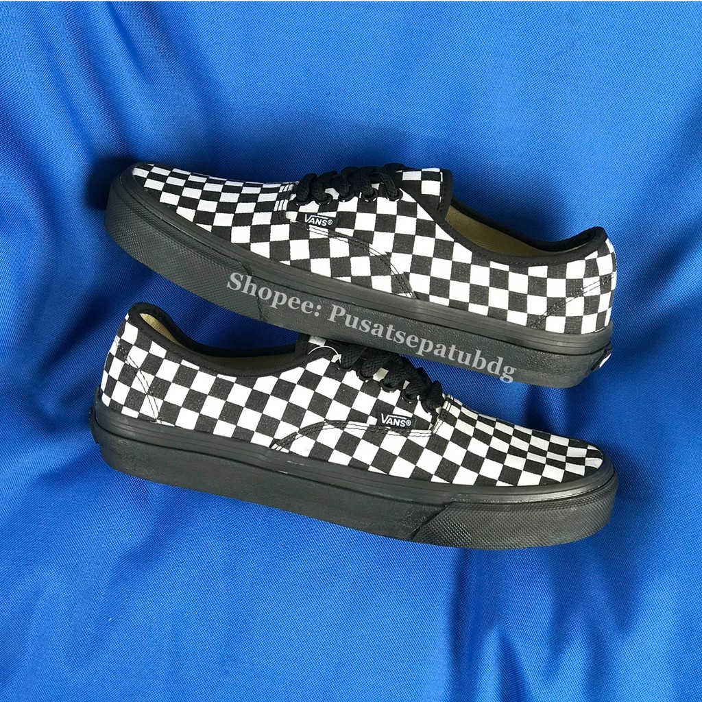 Vans Authentic Checkerboard Black White Sol Hitam