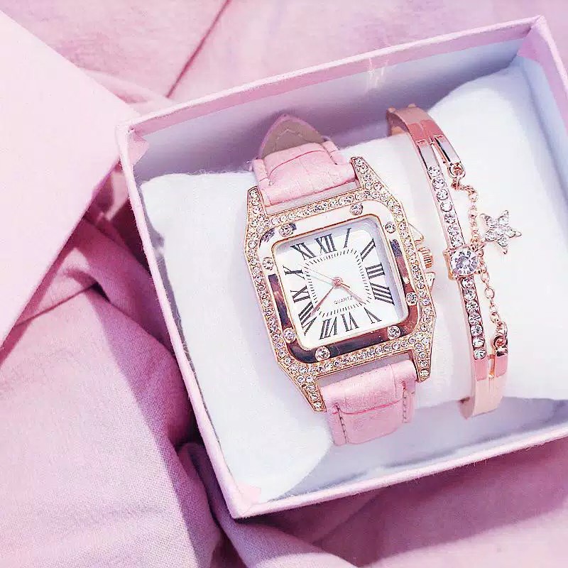 ✅COD Jam Tangan Wanita Quartz Rhinestone Kulit