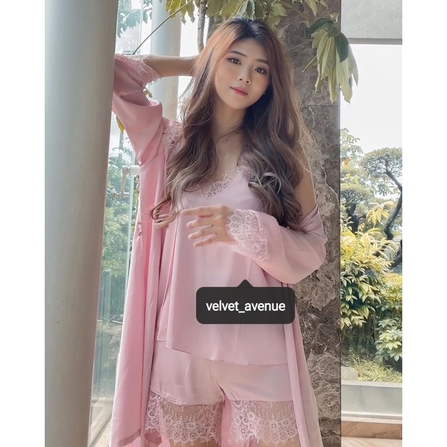 Piyama Set Camisole Silk Satin Taylor Kamisol Premium Silky Polos Cantik Loungewear-4