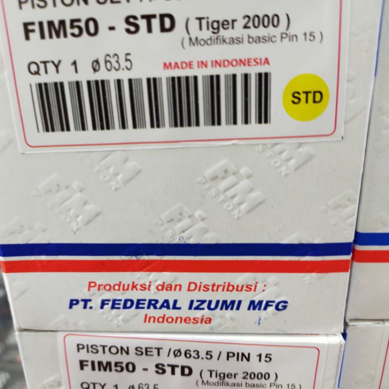 PISTON SEHER KIT SET FIM 50 ukuran 63,5 64 64,5 65 65,5 66 66,5 mm pen pin 15 mm HONDA TIGER 2000-OS STD