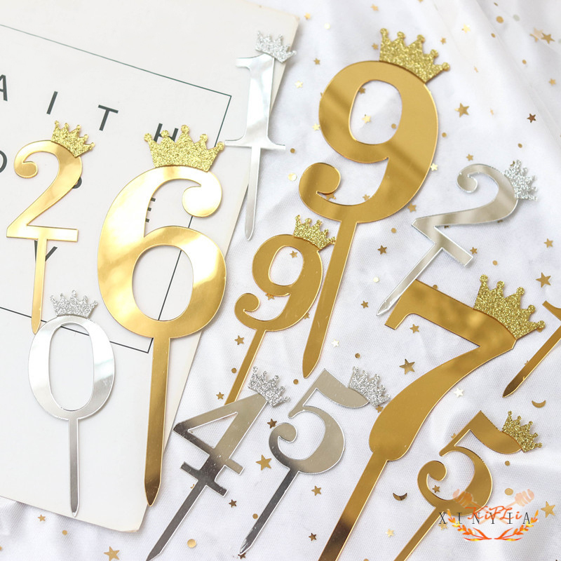 Digital Crown, Cake Topper, Selamat Ulang Tahun, Emas Kue Topper, Akrilik Dekorasi Proposal Pesta