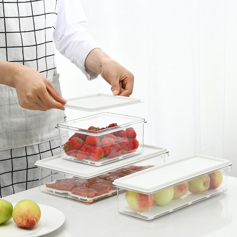 Kotak Penyimpanan Makanan Kulkas dengan Saringan / Fridge Food Storage Box Organizer Serbaguna L2,DEPAN COLOKAN - HHM972