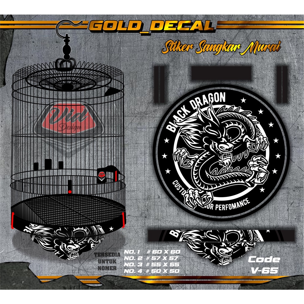 Stiker Sangkar Murai Decal kandang Murai Motif Black Dragon No 1234