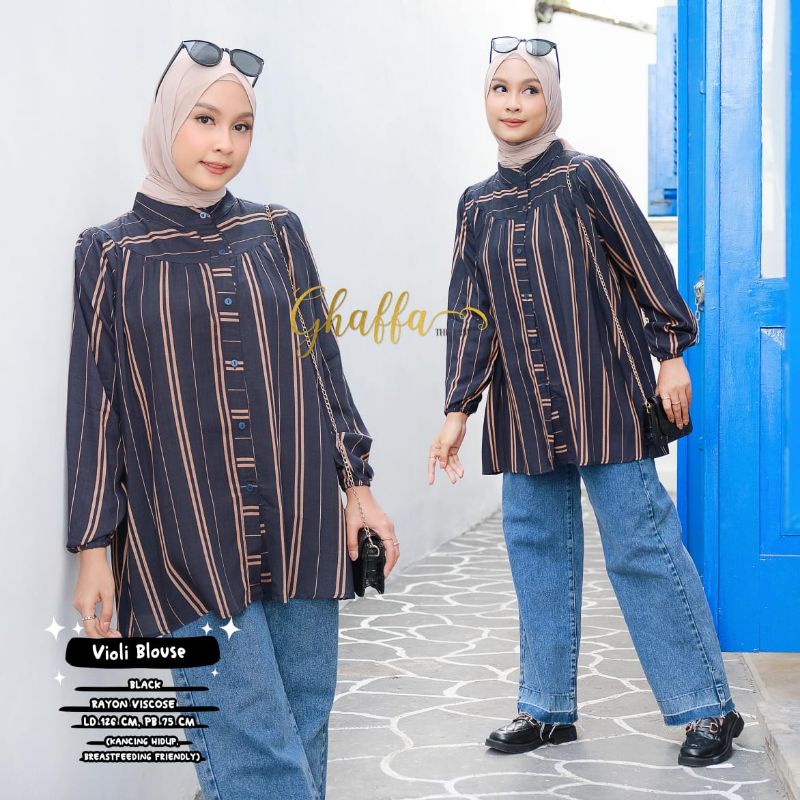 Violi blouse motif garis katun rayon by ghaffa the label