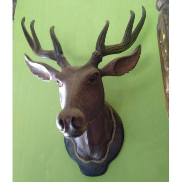 Patung Kepala Rusa Kayu Jati - Miniatur Ukiran Kepala Rusa Jati