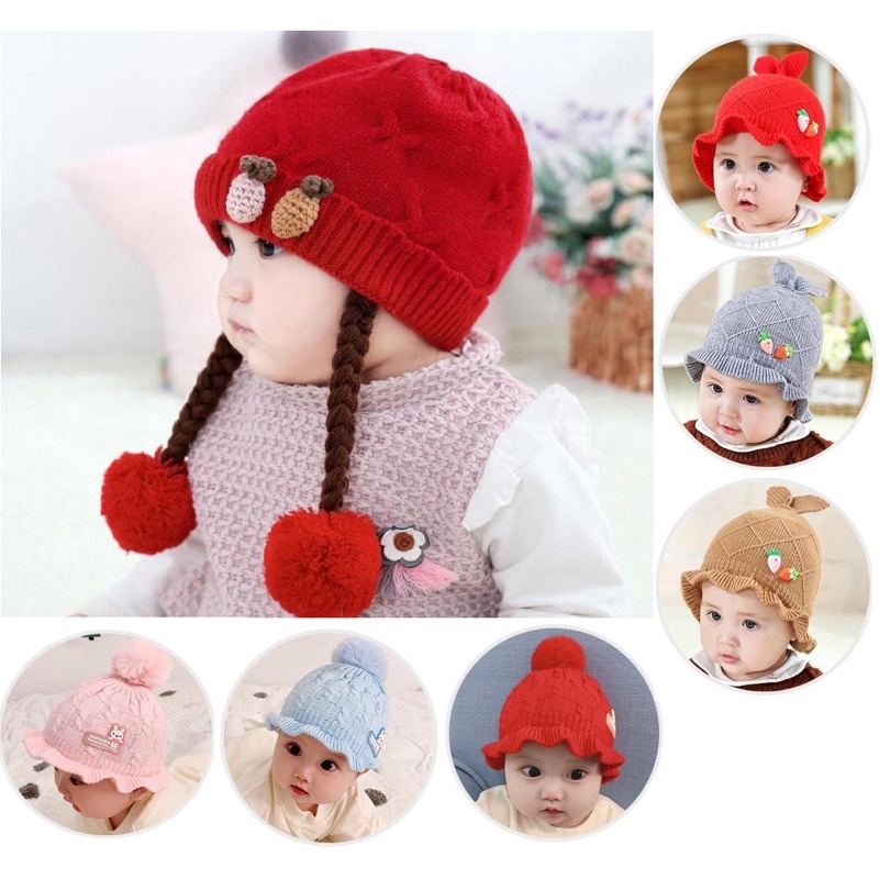 Topi Kupluk Rajut Wol Kepang Anak Bayi Balita Perempuan / Baby Knit Hat