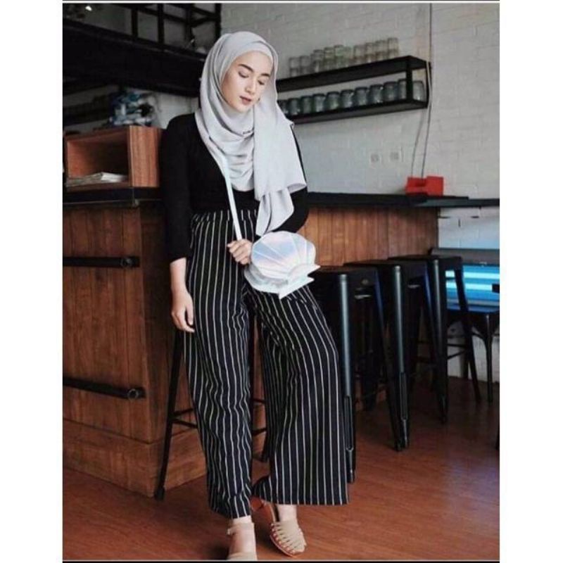 4s Grosir Solo || Celana Kulot Salur Highwaist Wanita Loose Cullote Pants