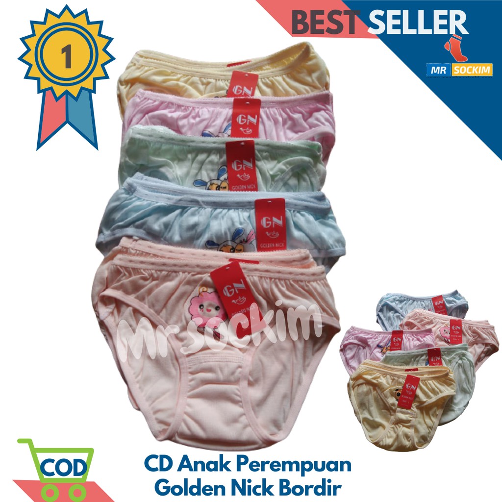 Golden Nick - 5 Pcs Celana dalam anak perempuan katun polos (usia 3-9 Tahun)