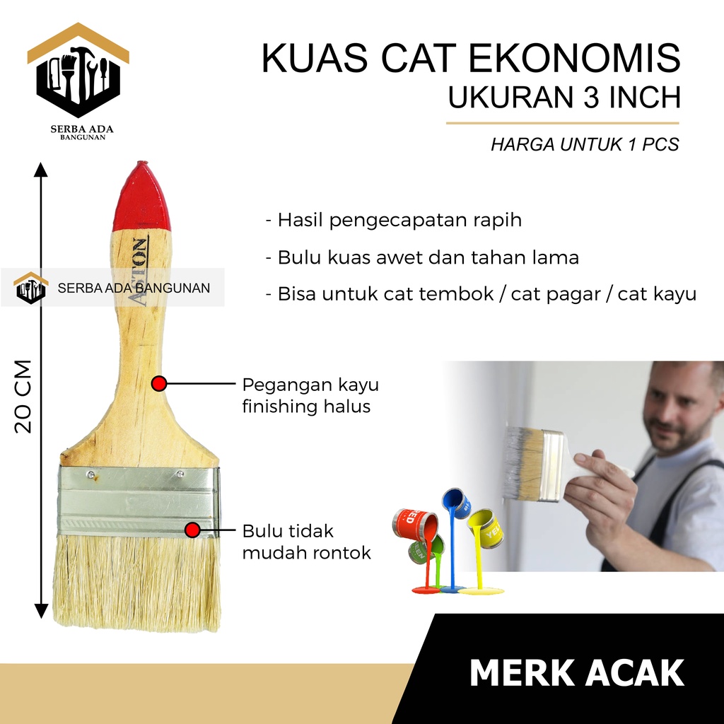 Kuas Koas Cat Tembok Dinding Serbaguna Ukuran 1/2 l 3/4 l 1 l 1.5 l 2 l 2.5 l 3 l 4 Inch | 5inch ori