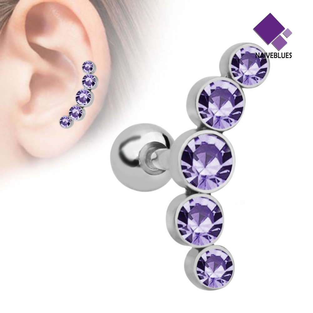 1pc Anting Stud Tindik Tulang Rawan Helix Tragus Aksen Berlian Imitasi Untuk Wanita