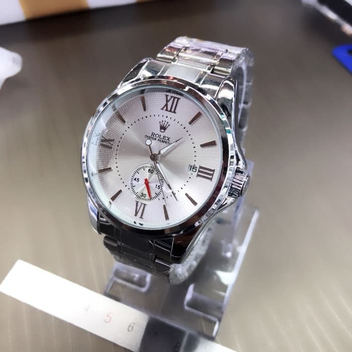 JAM TANGAN ROLEX ROMAWI AUTOMATIC DETIK BAWAH SILVER COVER WHITE