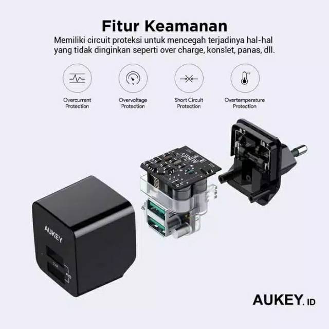 Aukey PA-U32 Wall Charger 2 Port 12W with AiQ Original Garansi Resmi