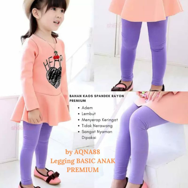 Leging Anak Perempuan | Celana Leging Anak Polos Premium umur 1 ~ 13 Tahun by AQNA88