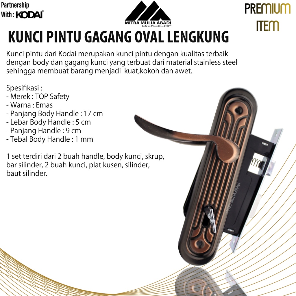 Kunci Pintu Antik Coklat Silver Gagang Oval Lengkung I By Top Safety I Fullset