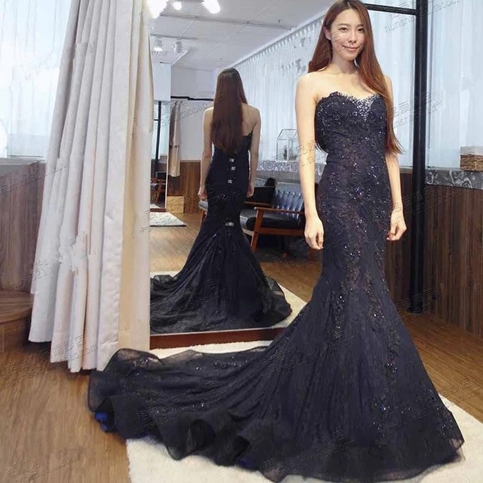 Gaun Pengantin 0150217 Hitam Mermaid Ekor Wedding Gown Wedding Dress