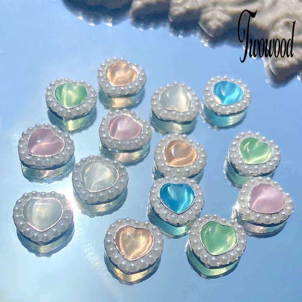 3 Pcs Ornamen Berlian Imitasi Mutiara Hati 3D Warna-Warni Bahan Alloy Untuk Dekorasi Nail Art Salon