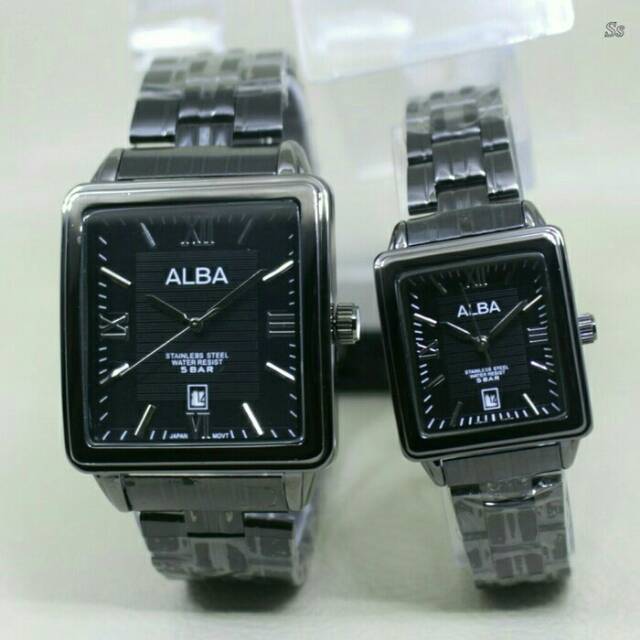 JAM TANGAN KAPEL ALBA RANTAI BLACK TANGGAL AKTIF DATE STAINLEES STEEL WATERRESIST FREE BOX