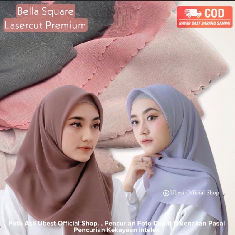 Jilbab Hijab Bella Square Lasercut Segi Empat Premium / Bella Lasercut / Kerudung Segiempat Lasercut