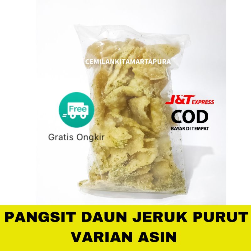 cemilan keripik pangsit| kue bawang | pedas | asin | jajanan | makanan ringan daun jeruk purut kemasan kecil