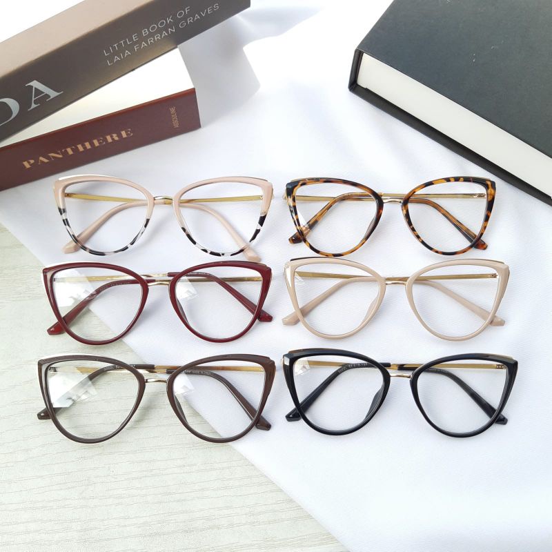 kacamata cat eye wanita korean style bahan plastik dengan batang freme besi