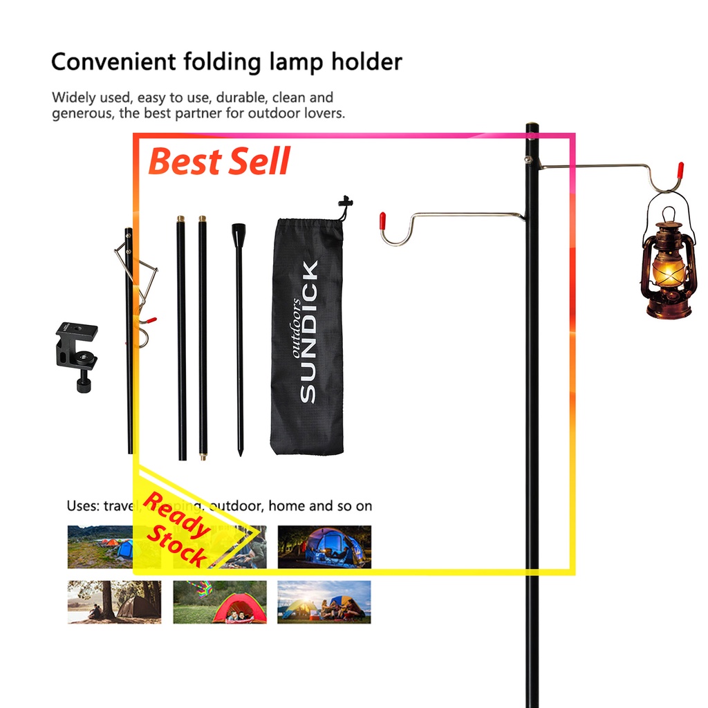 Folding Lantern Post Pole - Collapsible Hanging Light Stand Holder Hook