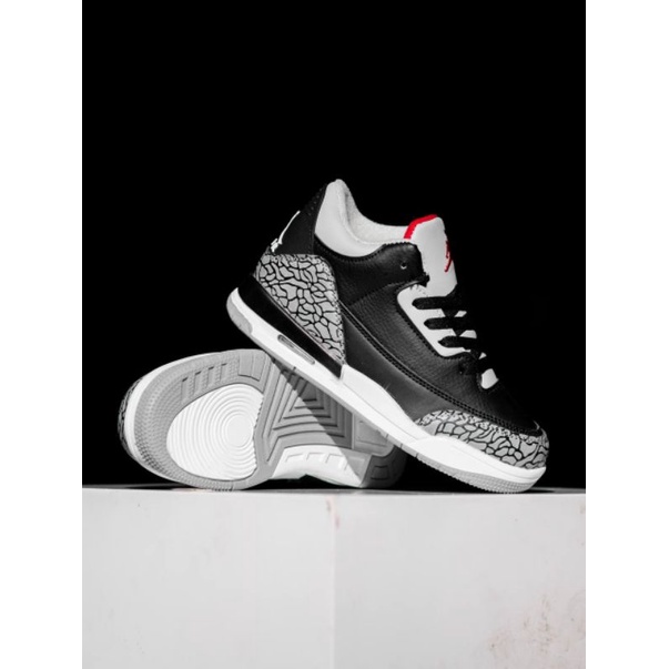 NIKE KIDS, JORDAN 3 RETRO, black cement, original sneakers anak