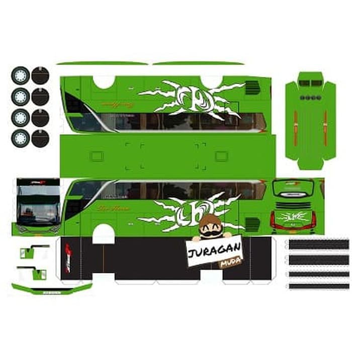 DIY Miniatur Bus Sari Harum Hijau Papercraft Lembaran