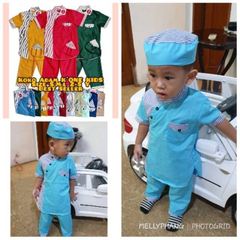 Baju Koko adam anak K'one set dengan peci  good quality