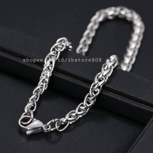 High Quality Gelang Titanium Pria Anti Karat Emas Putih Silver Perak Asli Keren Cowok cewek Laki Lak