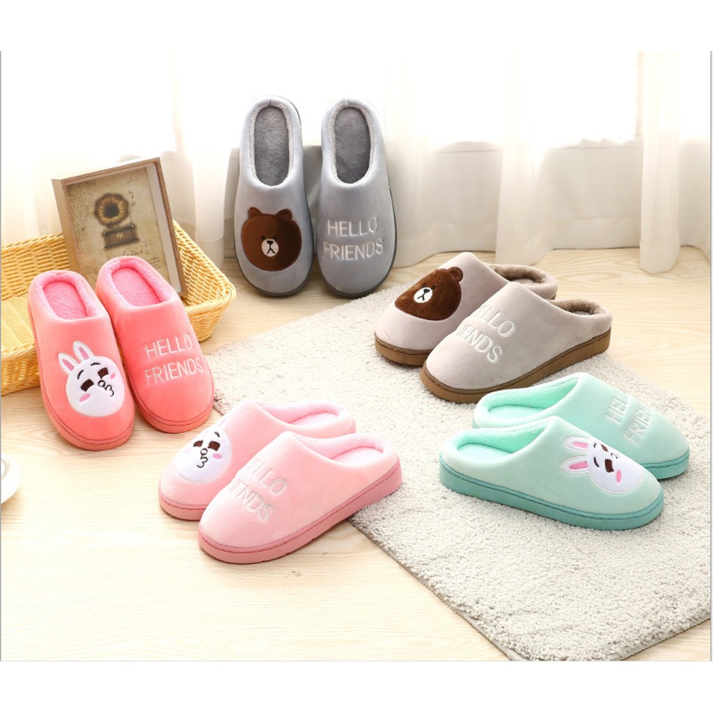 [LOGU] Sandal bulu Line dewasa, sandal rumah bulu brown 