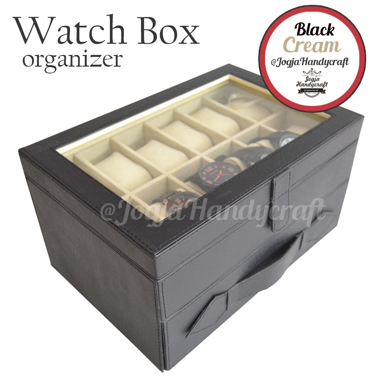 KOTAK JAM TANGAN | BOX JAM | TEMPAT JAM TANGAN ISI 24 BLACK CREAM