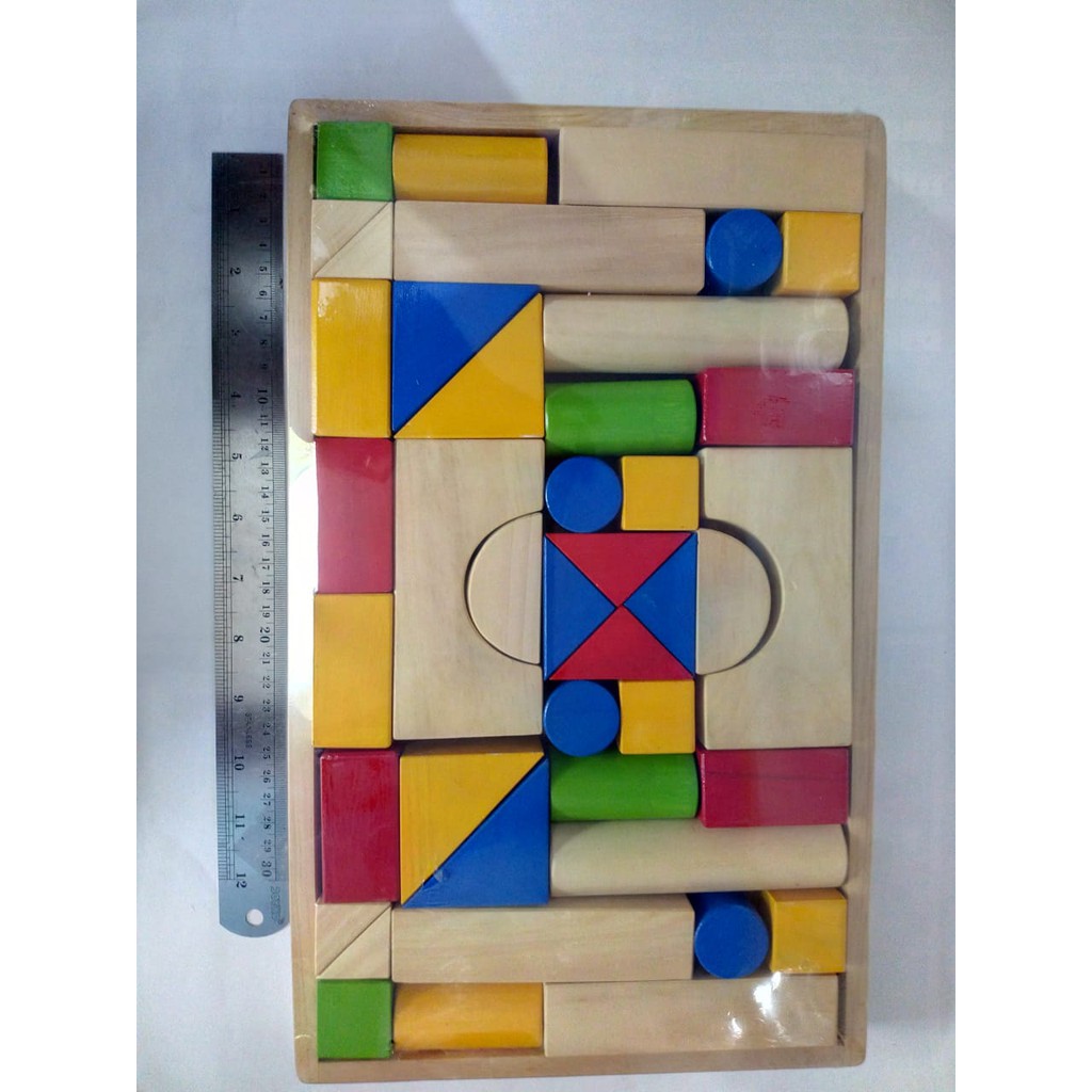 Mainan Kayu Edukasi alat Peraga TK Paud APE Balok Susun 42 pcs Pinus