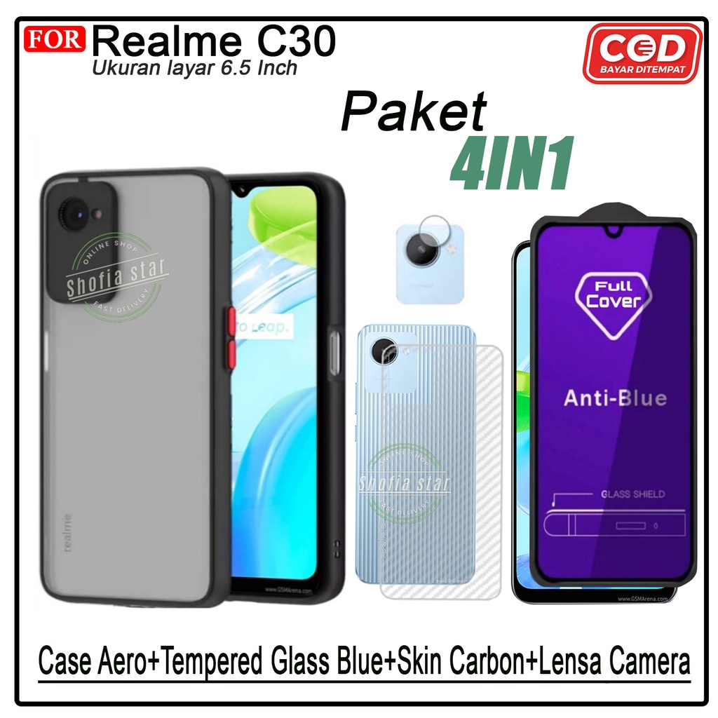 PAKET 4IN1 Case Realme C30 C30s Softcase Aero Dove Black Premium Protect Casing