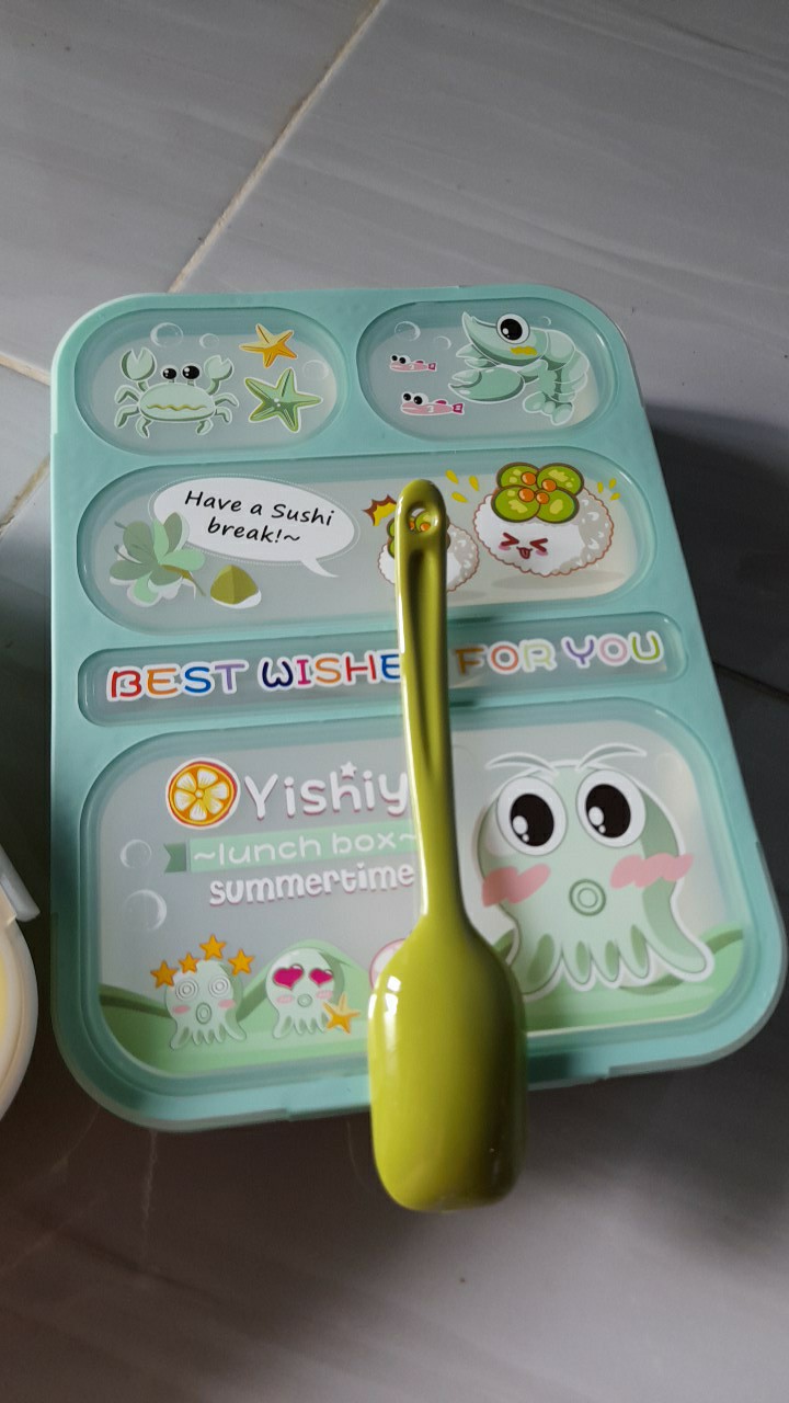 Lunchbox Yooyee 590 5 Sekat Bento Anti Tumpah Green Orange - Kotak Makan