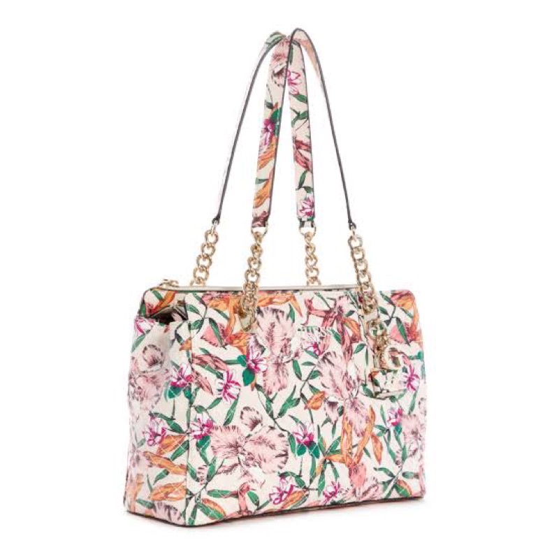 GUESS QUEENIE LUXURY CARRYALL FLOWER TOTE N BLACK SATCHEL