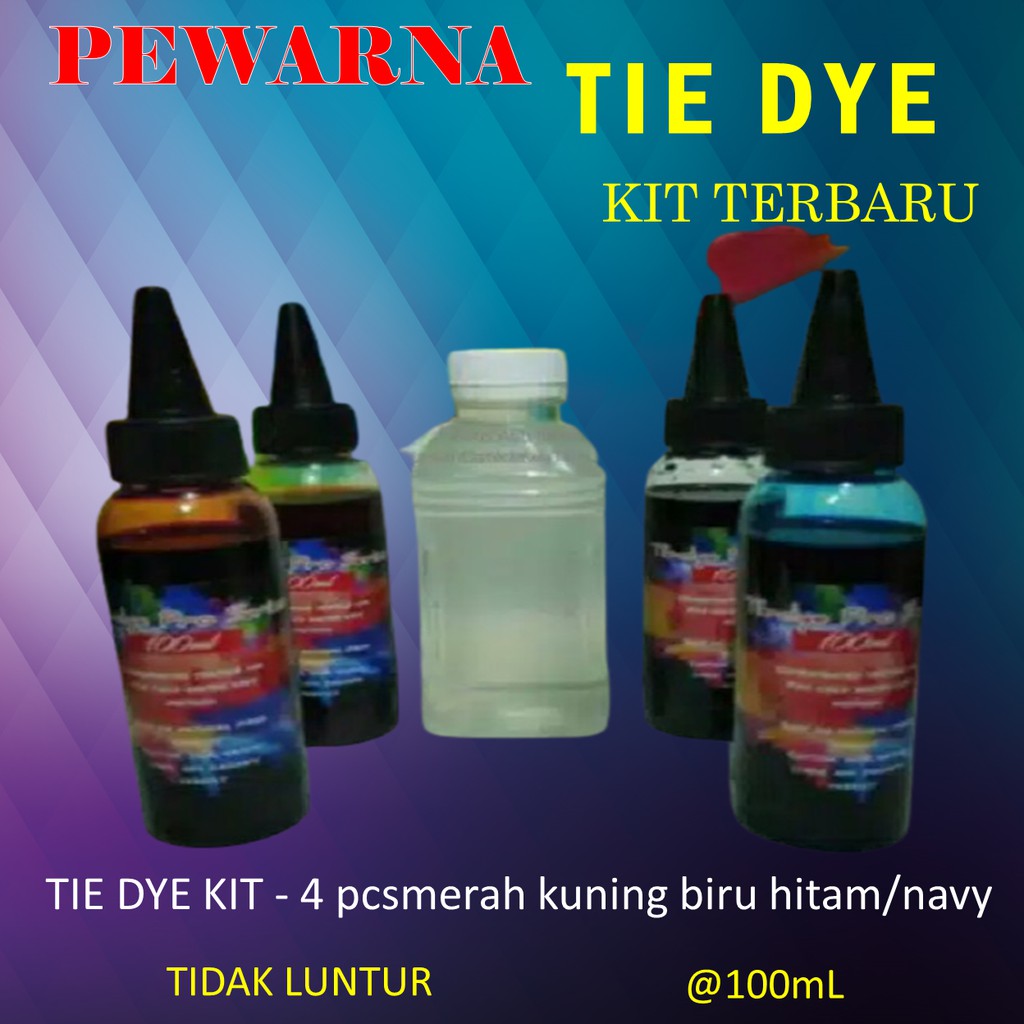 

pewarna tie dye kit ( 4 pcs merah kuning biru hitam/navy tua )