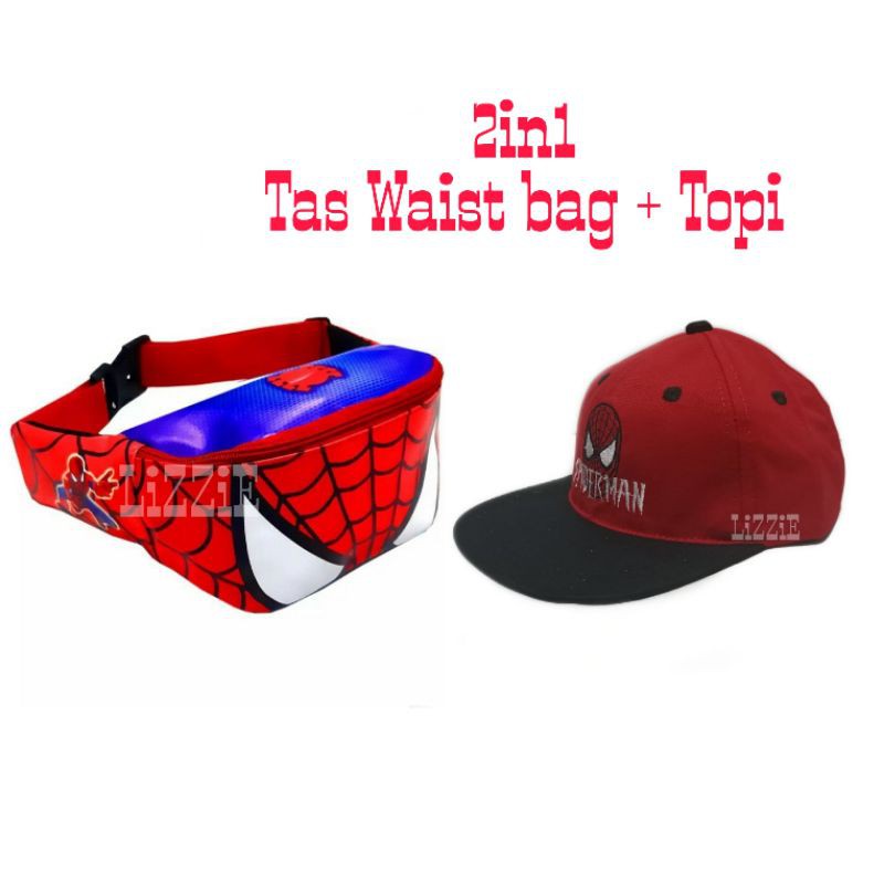 waistbag anak laki-laki Dolby karakter spiiderman 2in1 - tas + topi