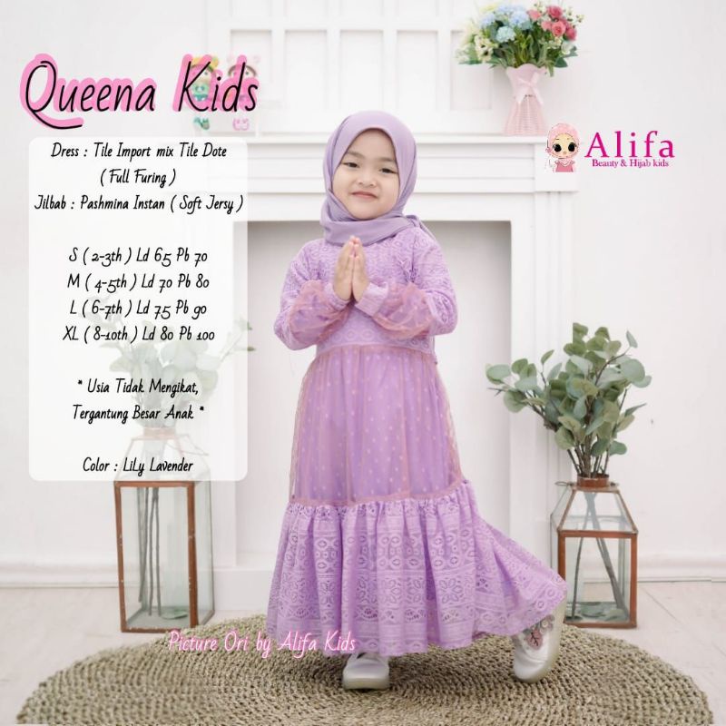 QUEENA SYARI KIDS Original Product By ALIFA✔ | ORI Product BERLABEL✔ | Set Gamis Hijab Kids | Pusat 