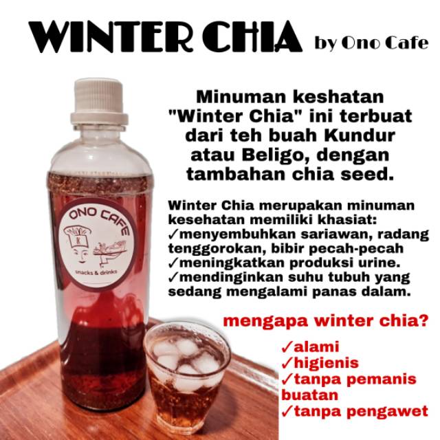 MINUMAN KESEHATAN WINTER CHIA by ONO CAFE TEH KUNDUR CHIA SEED SIAP MINUM ALAMI IMMUNE BOOSTER 1LT