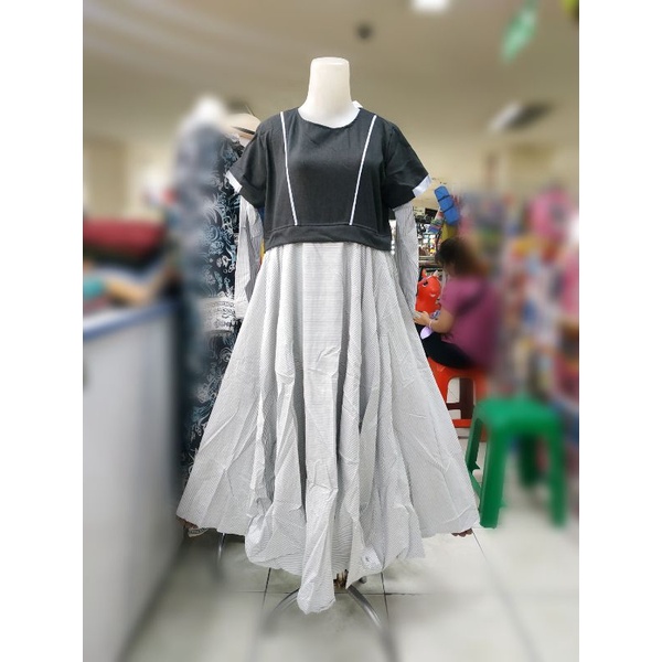 OBRAL SALE GAMIS KATUN REMAJA WANITA KOMBINASI SALUR PEREMPUAN GARIS - GARIS SALUR IMPORT