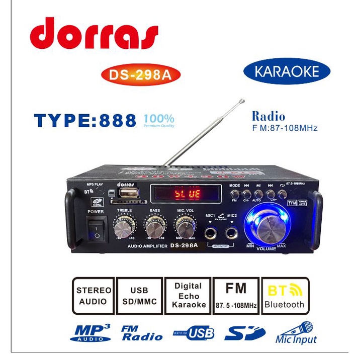 TERMURAH~Amplifier DORRAS DS-298BT ( Bluetooth) Stereo Karaoke + Mp3 player + FM