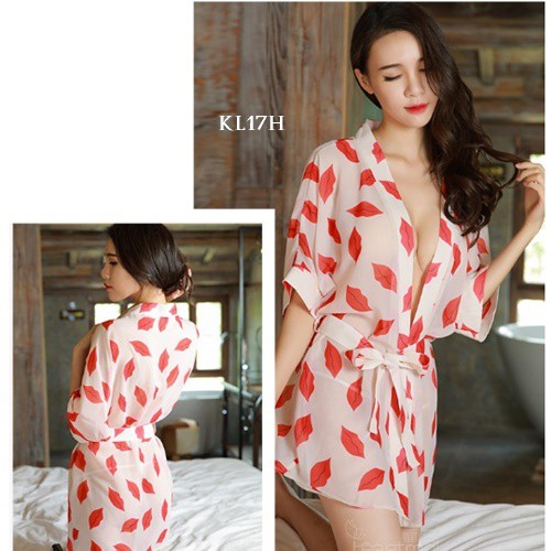 [PALING LARIS] LINGERIE SEXY BAJU TIDUR KIMONO LINGERIE KIMONO CREAM MOTIF KISS KL17H