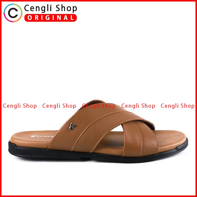 SANDAL SLIDE KULIT PLAYBOY PRIA ORIGINAL CASUAL BRANDED COKLAT PL30